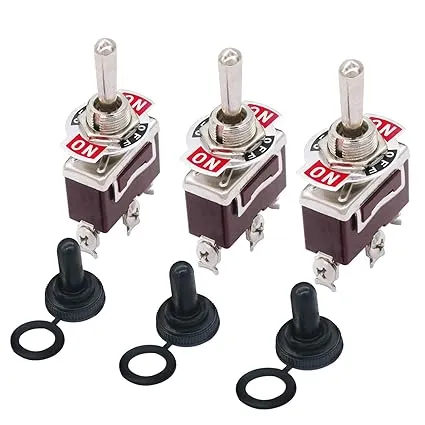 Taiss 3pcs Toggle Switch SPDT On-Off-On 3 Pin 3 Position Latching Switch Toggle Rocker Heavy Duty 20A 125V with 3pcs Waterproof Cover Ten-1122 HJ64972