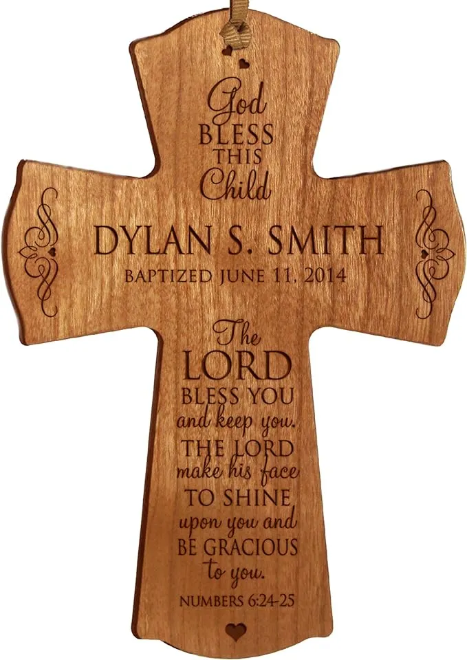 Personalized Christening Wooden Hanging Wall Cross - The Lord Bless You