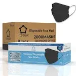 Litepak 2000pcs Disposable Face Masks Black 3-Ply Adult Mask Nose Wire Protection - Breathable Protective Face Covering