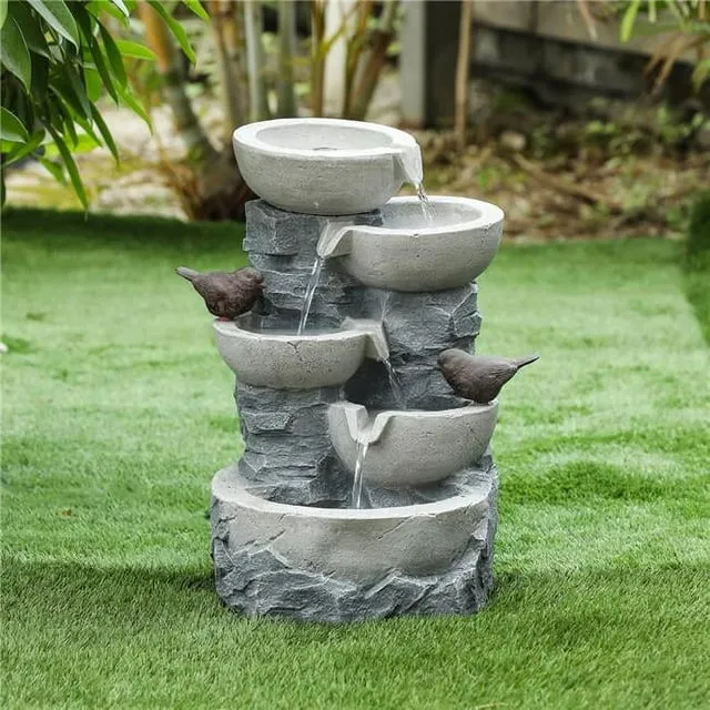 Outdoor Fountain Polynesian Tiered Birds Perched Patio Garden Deck With Pump