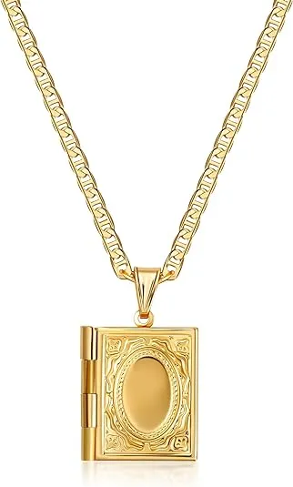 Barzel 18K Gold Plated Locket Necklace Photo Book Necklace - Made in Brazil