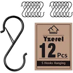 12Pcs S Hooks Hanging Safety Buckle - 3.5 inch Heavy Duty S Hooks,Hanging Plants for Closet Hooks, Clothes, Kitchen Utensil, Pots and Pans, Bags (Black)