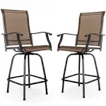 Nuu Garden 2 Black&Brown Iron Frame Swivel Bar Stool Chair(s) with Brown Sling Seat