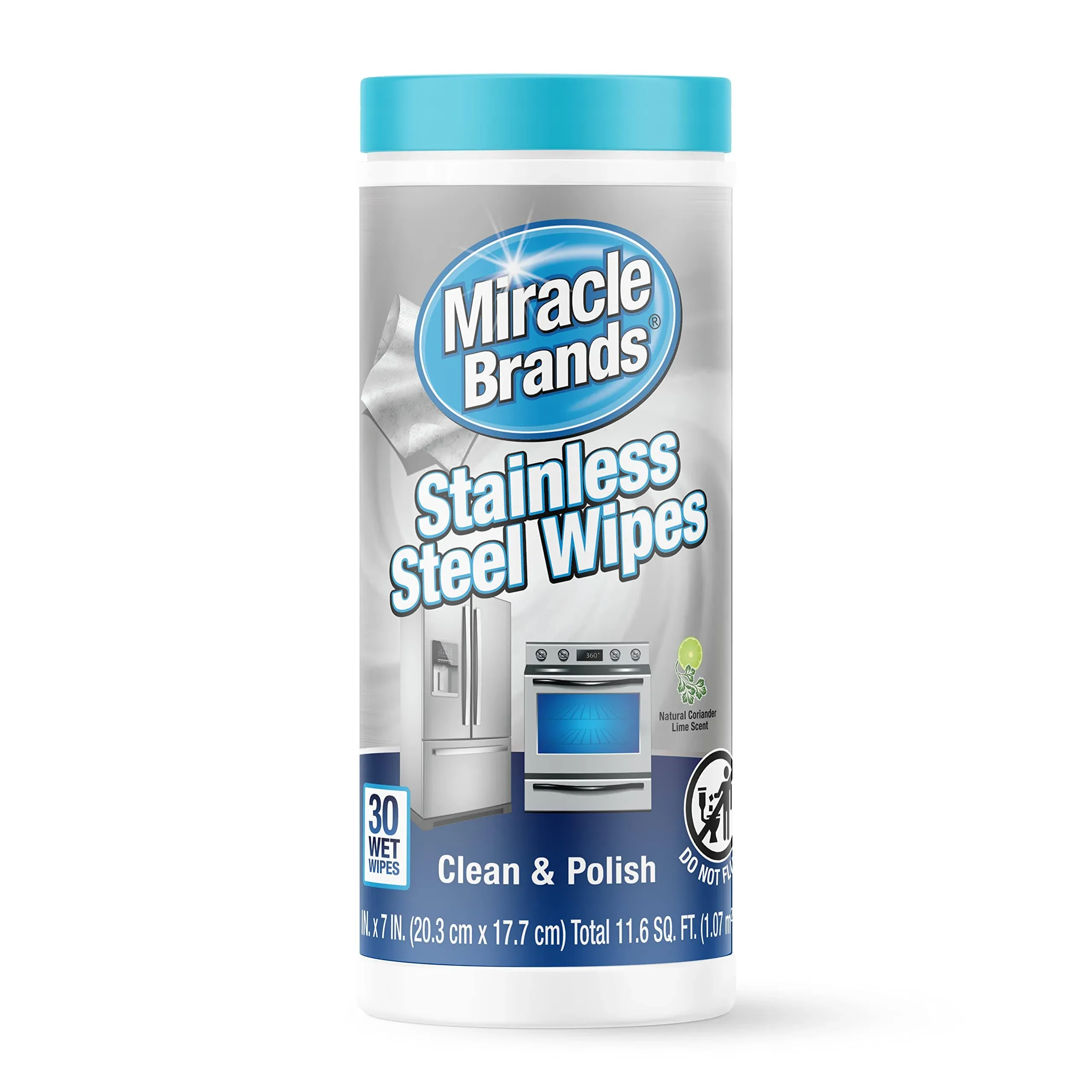 MiracleWipes for Stainless Steel, Great for Kitchen and Appliances, Including Oven, Refrigerator, Dishwasher, Microwave, Sink, Hood, Grill, Removes Fingerprints and Smudges - 30 Count