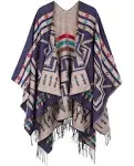 Urban CoCo Women&#039;s Printed Tassel Open Front Poncho Cape Cardigan Wrap Shawl