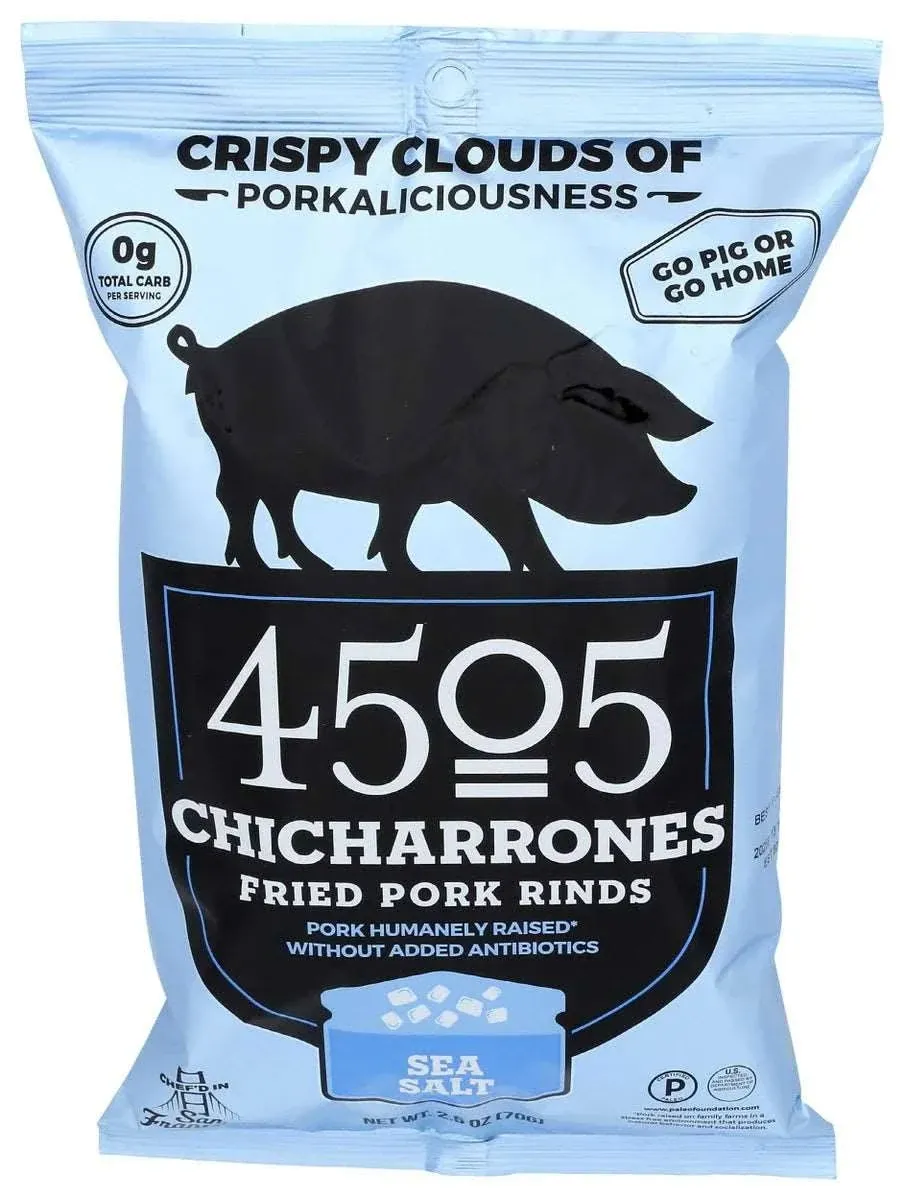 4505 Meats Chicharrones Sea Salt Fried Pork Rinds, 1.1 oz [Pack of 12]