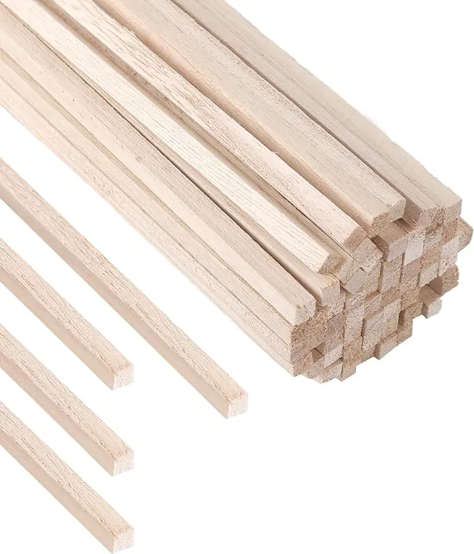 60-Pack 12” x 1/4” x 1/4” Square Wood Dowel Rods - Hardwood Square Sticks for -