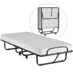 Costway Rollaway Folding Metal Bed Memory Foam Mattress Cot Guest Made in Italy