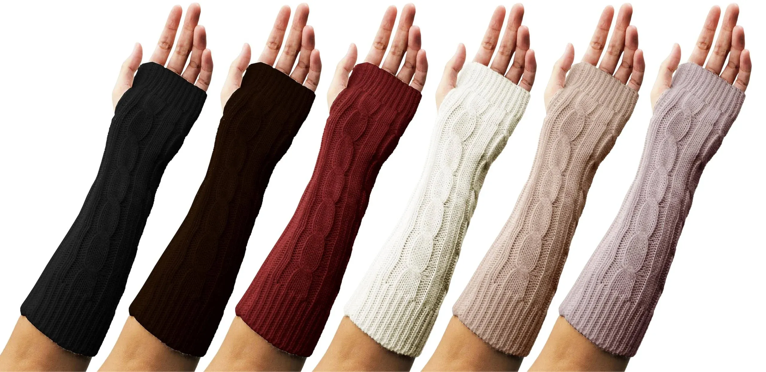 Arm Warmers, 6 Pairs for Women, Cable Knit Warm Winter Sleeve Assorted a