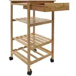 Redmon Bamboo Kitchen Storage Cart with Wine Rack, 15.25Wx15.25Dx31.5H