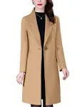 Bankeng Women Winter Wool Blend Camel Mid-Long Coat Notch Double-Breasted Lapel Jacket Outwear