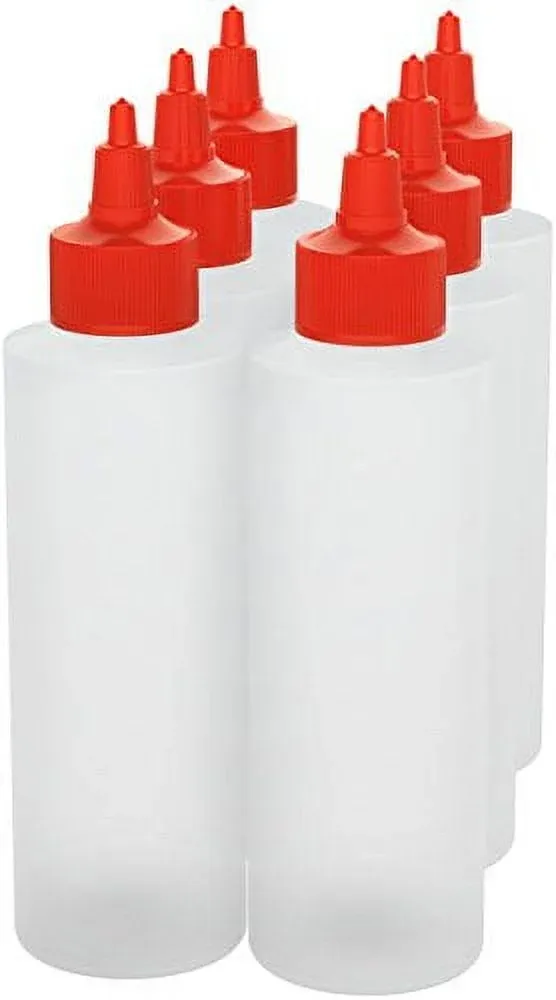 Homestead Choice 6-Pack Plastic Squeeze Condiment Bottles 8-Ounce with Red Twist-Cap Set of 6 for