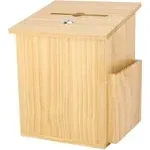 Finished Natural Wood Charity Donation & Suggestion Box Office Ballot Box with Pocket Comes with Locking Hinged Lid for Table or Counter-Top Use