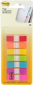 Post-it® Flags in On-the-Go Dispenser - 0.50 x 1.75 - Red, Orange, Yellow, Green, Blue, Purple, Pink - Self-stick - 1 / Pack