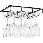 FOMANSH Wine Glass Rack - Under Cabinet Stemware Wine Glass Holder Glasses Storage Hanger Metal Organizer for Bar Kitchen Black