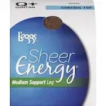 L'eggs Sheer Energy Pantyhose, Control Top, Sheer Toe, Suntan, Size Q Plus