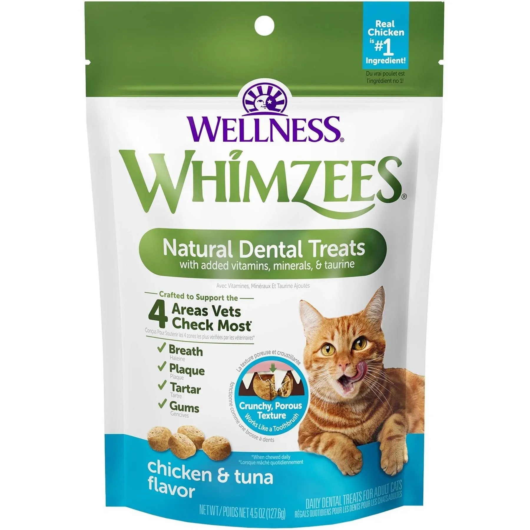 Whimzees Wellness Natural Cat Dental Treats, Chicken & Tuna Flavor, 4.5 Ounce