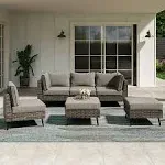 * Outdoor Patio Furniture, 6 Piece Outdoor Sectional Sofa PE Rattan Wicker Patio * Sets, All Weather Patio Furniture Set with * Cushions for Garden, Backyard