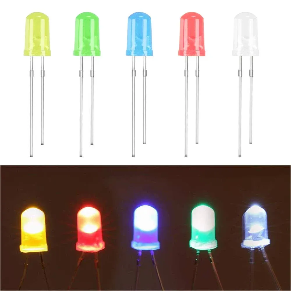 (100 Pcs) MCIGICM 5mm LED Light Diodes, LED Circuit Assorted Kit for Science Project Experiment (Multi-Colored - 5 Color)