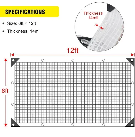 Clear Greenhouse Heavy Duty tarp 14 Mil Clear Waterproof Cover,UV Resistant Poly Tarp with Grommets 6 x12ft Superior Strength,for Gardening, Farming, Nursery, Garden