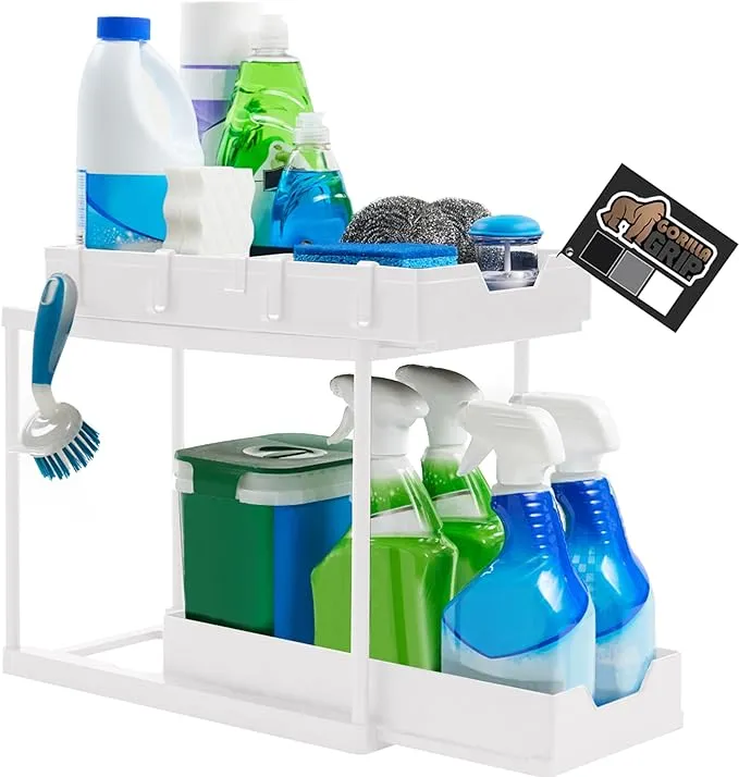 Gorilla Grip 2 Tier Under Sink Organizer, Pull Out Cabinet Organizers with Hooks ...