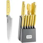 hecef 14 Piece Knife Set with Block, Sharpening Steel, Stainless Steel Cutlery Set Yellow One Size