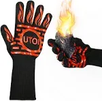 BBQ Grill Gloves, 1472°F Heat Resistant Barbecue Gloves Oven Mitts for Kitchen BBQ Grilling and Outdoor Cooking Campfire Fireplace Accessories, 1 Pair, 13 inch Long Oven Gloves with Fingers, XL