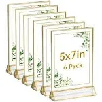 UNIQOOO Acrylic Sign Holders with Golden Border, Portrait View, Pack of 6 | 5x7 Double Sided Clear Frame