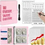 100 Envelopes Money Savings Challenges Book with Envelopes, 100 Day Challenge Money Saving Budget Binder for Cash Saving, Motivational Process to Save $5050,10,100, 10,000, 500 (Pink)