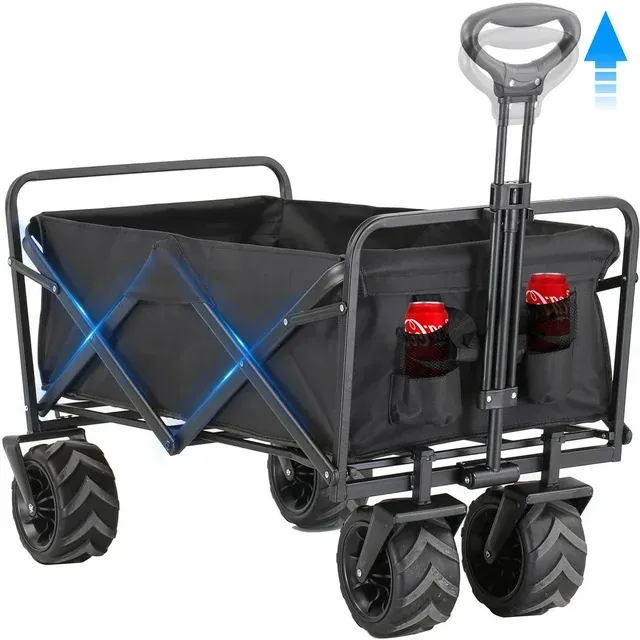 Musment Collapsible Foldable Wagon Cart,350lbs Large Capacity Folding Wagon Cart with All-Terrain Wheels,Utility Cart with Side Pocket and Brakes for Grocery ,Garden,Shopping, Camping, Outdoor, Beach