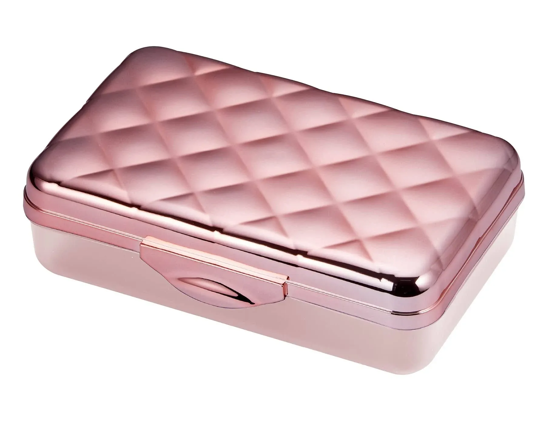 It's Academic Metallic Pencil Case Box, Hard Plastic, Stylish Quited-Pattern Lid, Rose Gold