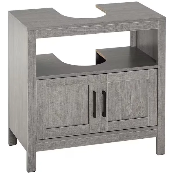 Kleankin Pedestal Sink Storage Cabinet, Bathroom Under Sink Cabinet with 2 Doors and Open Shelf, Bathroom Vanity, Gray - Grey