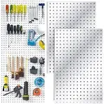 2 Pcs Pegboard, Metal Pegboard Wall Panels - Pegboard Wall Organizer System - Peg Boards for Walls, Small Peg Board Tool Storage, White Pegboard for Garage, Craft Room, Workbench, Kitchen, Office