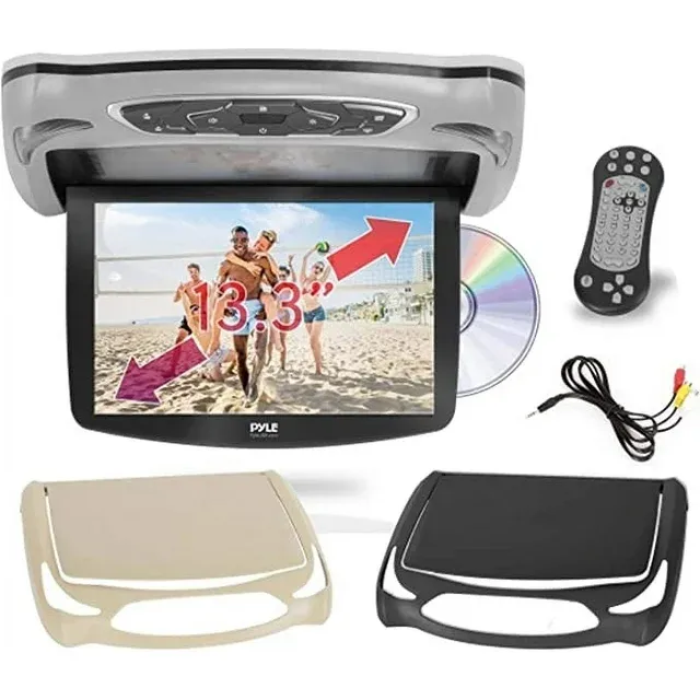 Pyle PLRD146 Flip Down Roof Mounted 13.3 " LCD Screen Multimedia DVD CD Player