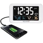 AcuRite Intelli-Time Digital Alarm Clock for Bedroom with USB Charger White