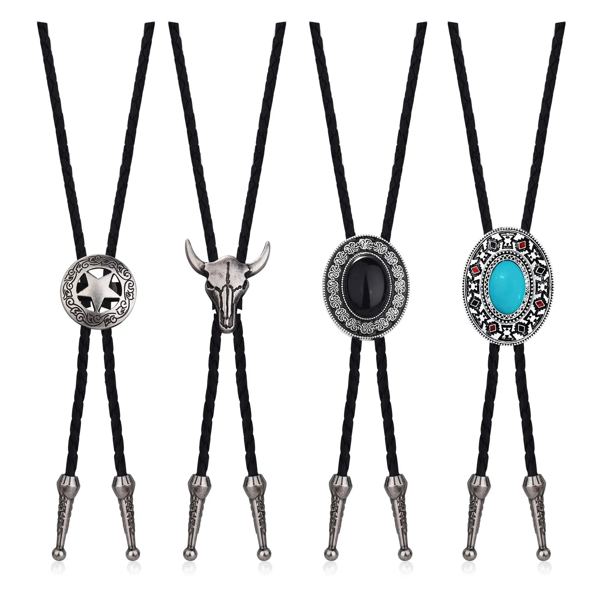 4 Pack Bolo Tie Western Cowboy Leather Necktie for Men Women