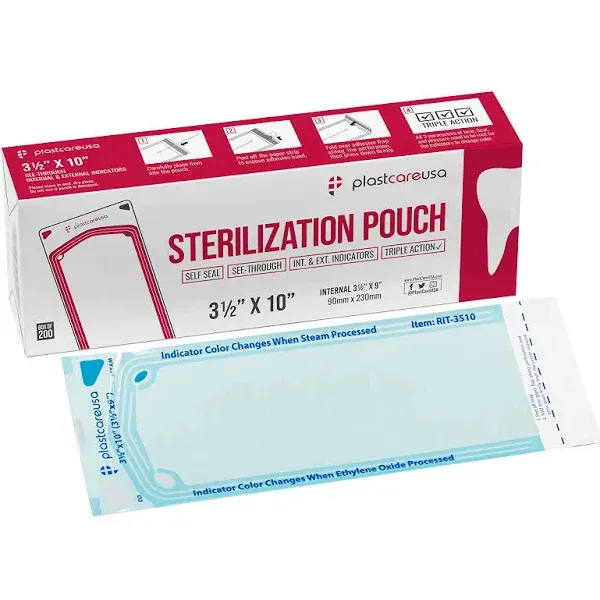 plastcareusa Self Seal Sterilization Pouch, 3.5&#034; x 10&#034;, 200/Box