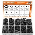 HELIFOUNER 600 Pieces 8 Sizes Black Nylon Flat Washers Assortment Kit - M2 M2.5 M3 M4 M5 M6 M8 M10