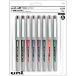 Uni-Ball Vision Needle Stick Roller Ball Pen, Fine 0.7mm, Assorted Ink, Silver Barrel, 8/Set