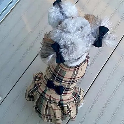 PUPTECK Classic Plaid Dog Dress Cute Puppy Clothes Outfit Small