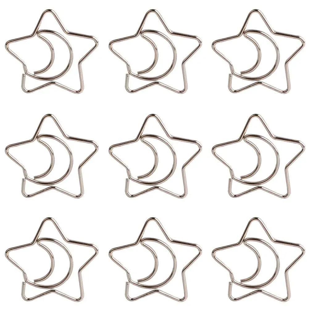 LLHDKF Creative Metal Moon and Star Shape Paper Clip Special-Shaped Electropl...