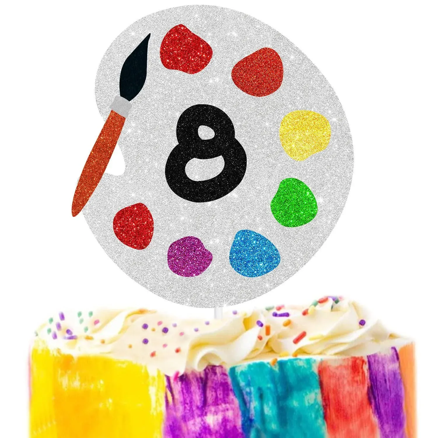 LIANGSS 8th Birthday Art Party Cake Topper Eight Year Old Gooey Paint Cake Topper Painting Graffiti Drawing Artist Painter Brush Palette Themed Boy