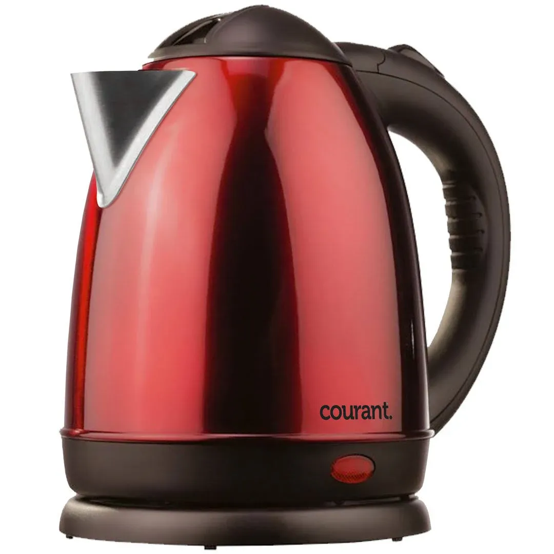 Courant 1.5 Liter Kettle Red Stainless Steel Cordless Electric Kettle with 360 Degree Rotational Body, Automatic Safety Shut-Off, Perfect for Tea/Coffee/Hot Chocolate/Soup/Hot Water