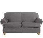 Sure Fit Ultimate Heavyweight Stretch Suede Individual 2 Piece T-Cushion Loveseat Slipcover - Slate Gray