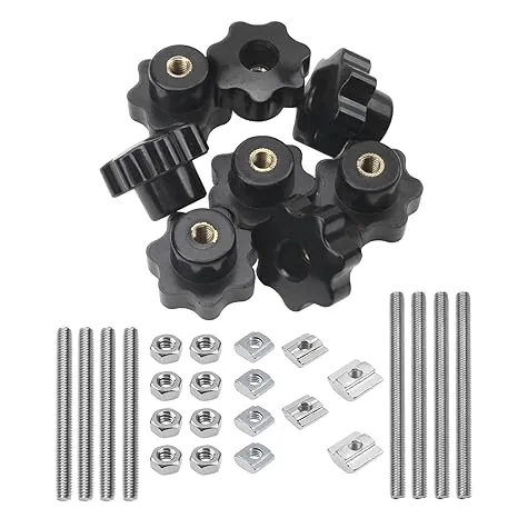 8 Sets M6 7 Star Through Hole Knob Nut Screw Clamping Knurled Threaded Knob Assortment Kit, Black Nylon Star Shape Hand Knobs