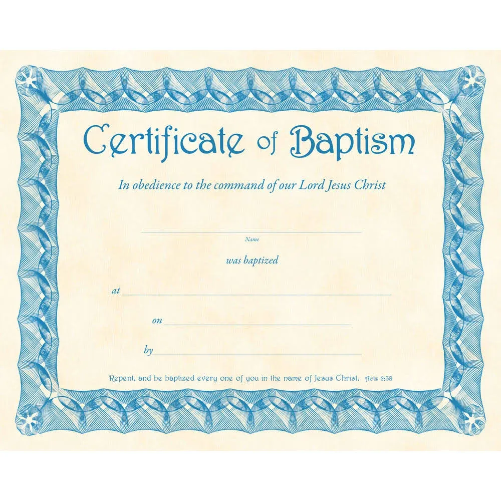 Certificate - Baptism - 10" x  8" -  Parchment