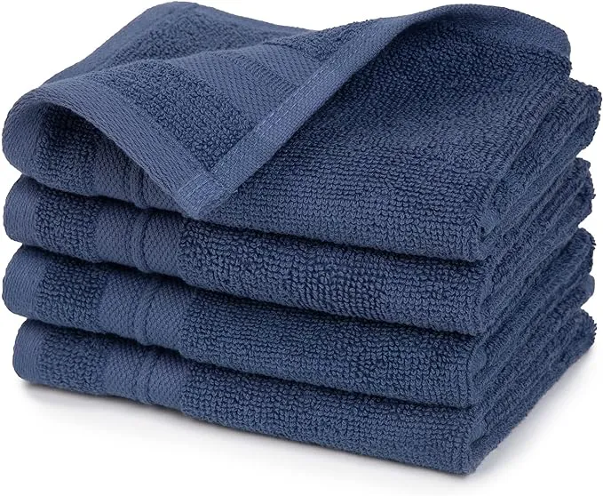 Washcloths Set 100% Cotton Blue, Oeko-Tex Terry Cotton, Soft and Absorbent Wash Cloths for Your Body, Face Towel for Washing Face, Set of Four, 13 in x 13 in