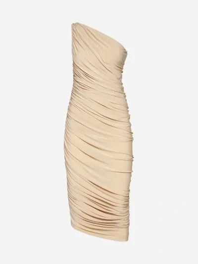 Shop Norma Kamali Diana Jersey One-shoulder Dress In Con Leche