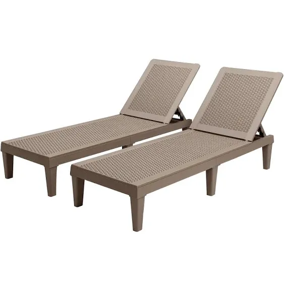 Devoko Set of 2 Outdoor Patio Chaise Lounge Chairs, Rattan Style, Multi-Angle Adjustable Back, Light Brown, Size: One Size