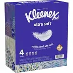 Kleenex Ultra Soft Tissues - 4 / PK - 3 Ply - White - Soft, Strong, Fragrance-free - For Home, Office, Business, Face - 60 Per Box - 4 / Pack